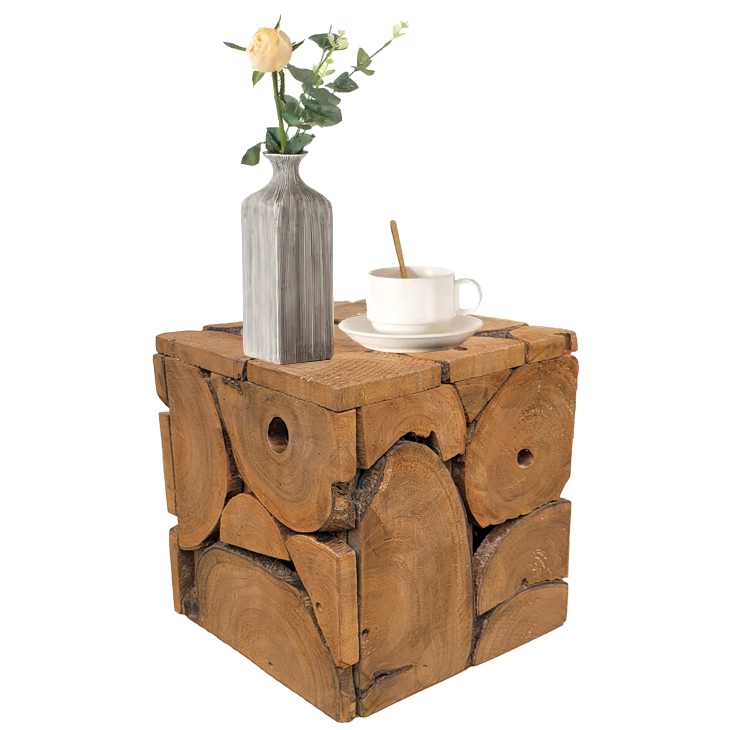 Square Block Wood Side Table