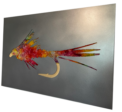 'Trout Fly' Hot Rolled Steel and Fabric Wall Art